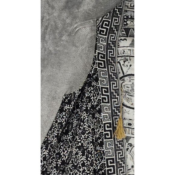 Mexican Vest Womens L/XL Silver Metallic Aztec Print Tasseled Fringed Open Front - Picture 9 of 9